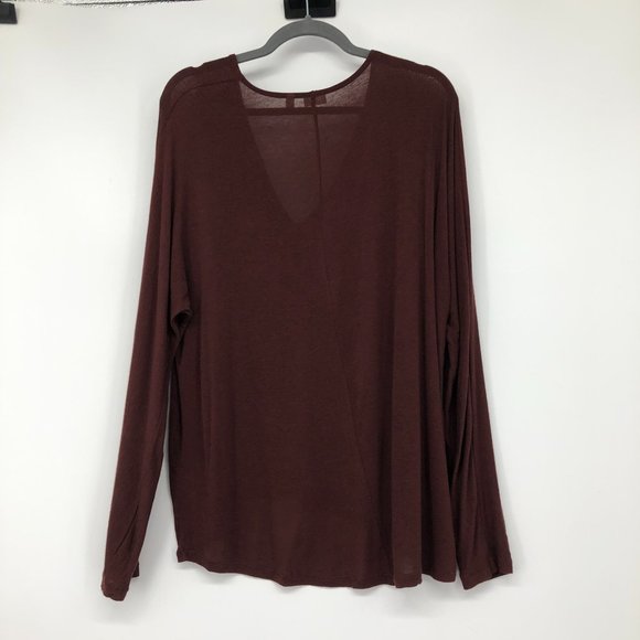 Wilfred rust burgundy lightweight rayon wool blend Deep V long sleeve tee Large - Picture 3 of 13